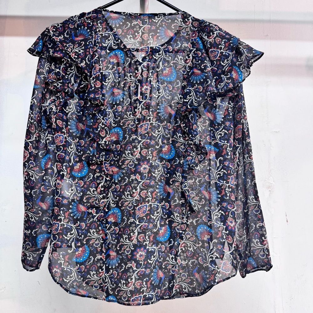 VERONICA BEARD Aneri Floral Silk Blouse in Black Multi color Size 8 - Picture 5 of 6